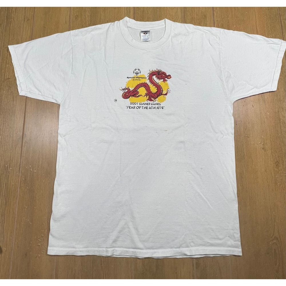Vintage 2007 Special Olympics Kentucky Dragon T-Shirt White XL Summer Games